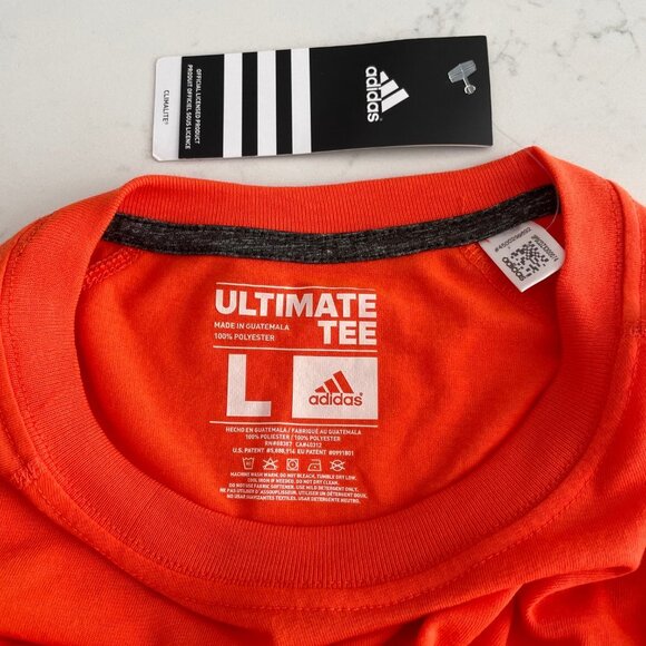 Adidas Ultimate Tee Activewear Crew Neck LS Polyester T Shirt Orange Sz L NWT - Picture 6 of 10